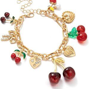 Handcrafted Heart Charm Bracelet with Gold Chain - Playful Jewelry Gift for Her